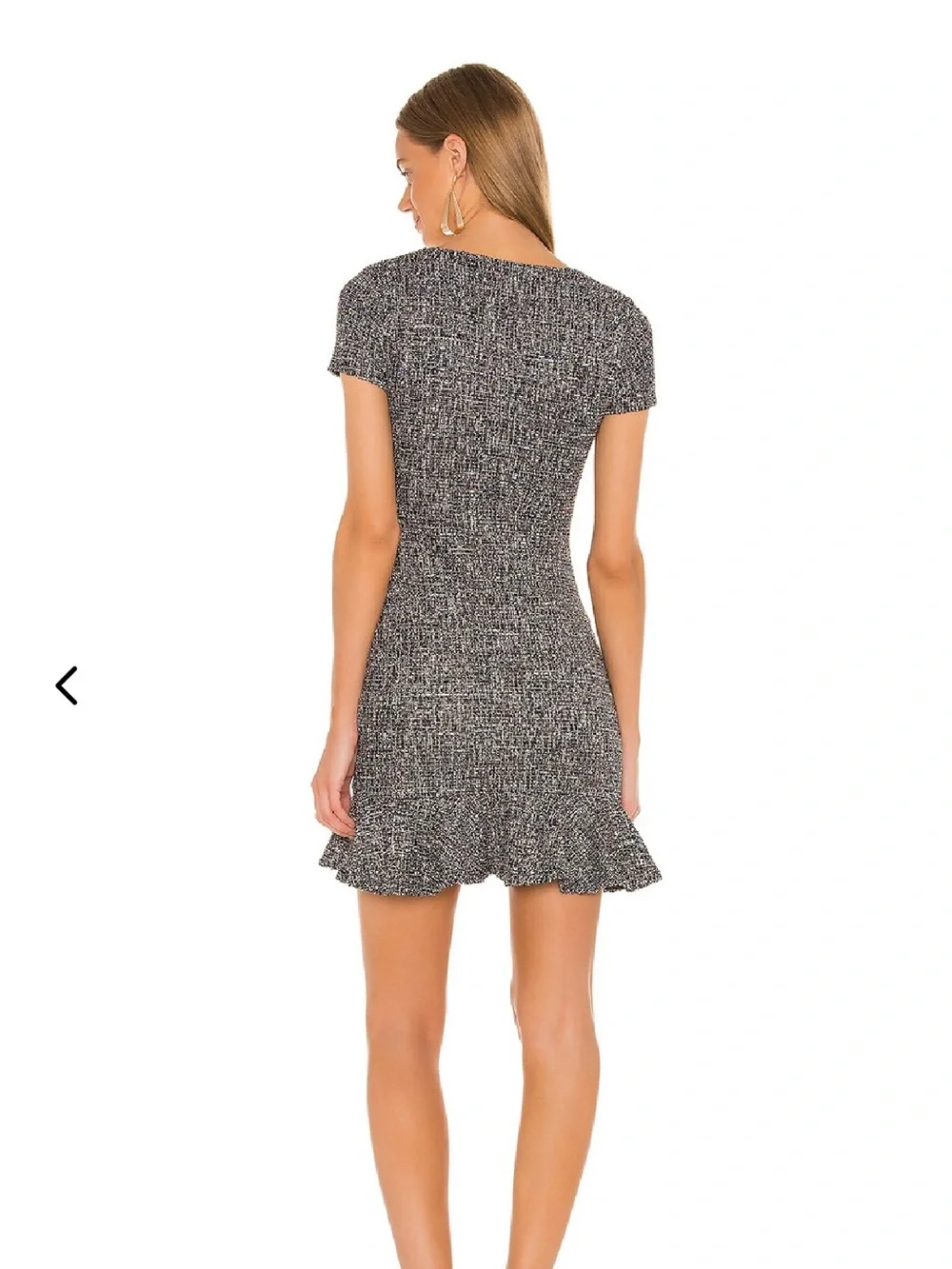 Lovers + Friends Shelly Black & White Tweed Short Sleeve Ruffle Hem Mini Dress - Picture 2 of 8